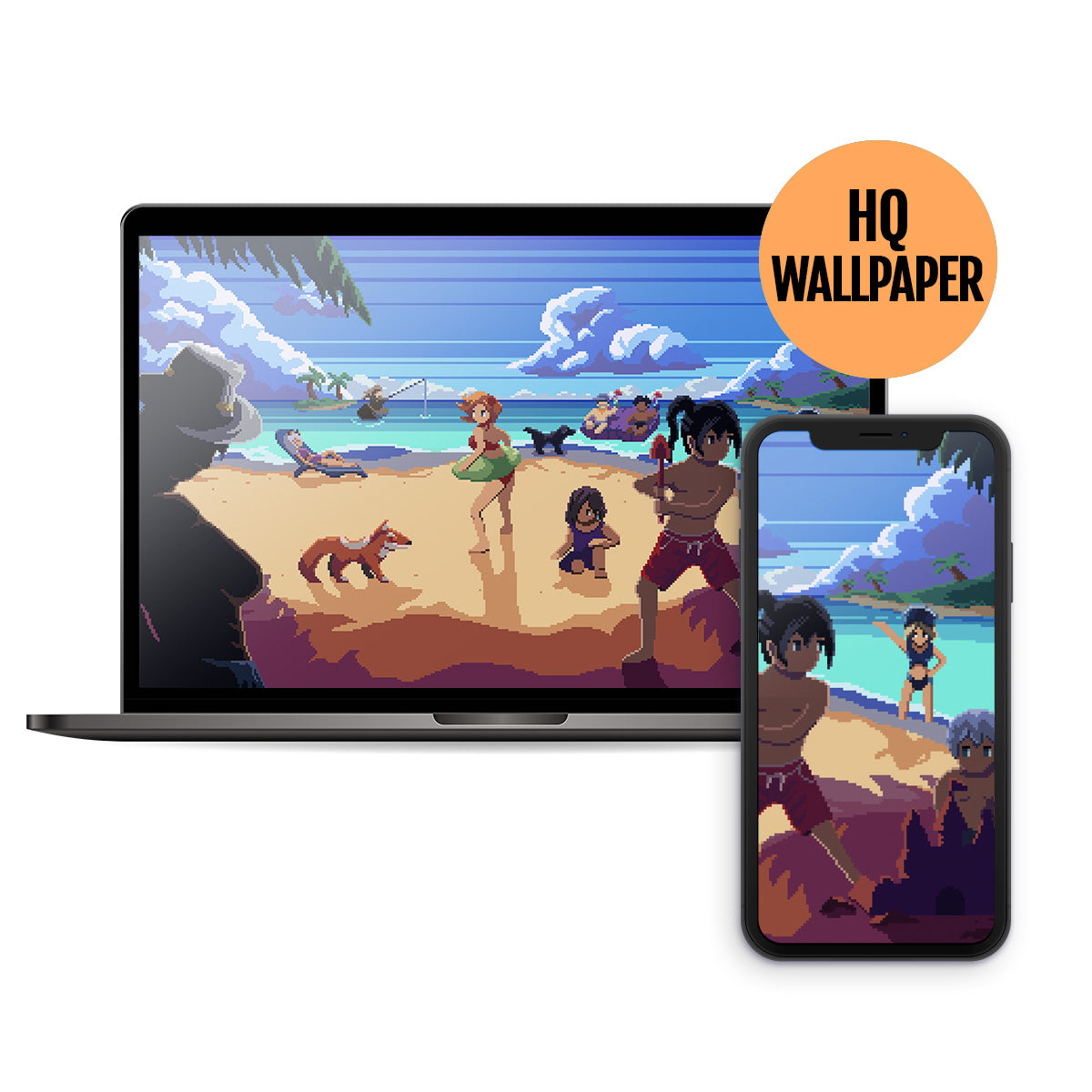 Traveler 2: A day at the beach of Conning Creek / Pixel Art Wallpaper (Desktop / Phone)